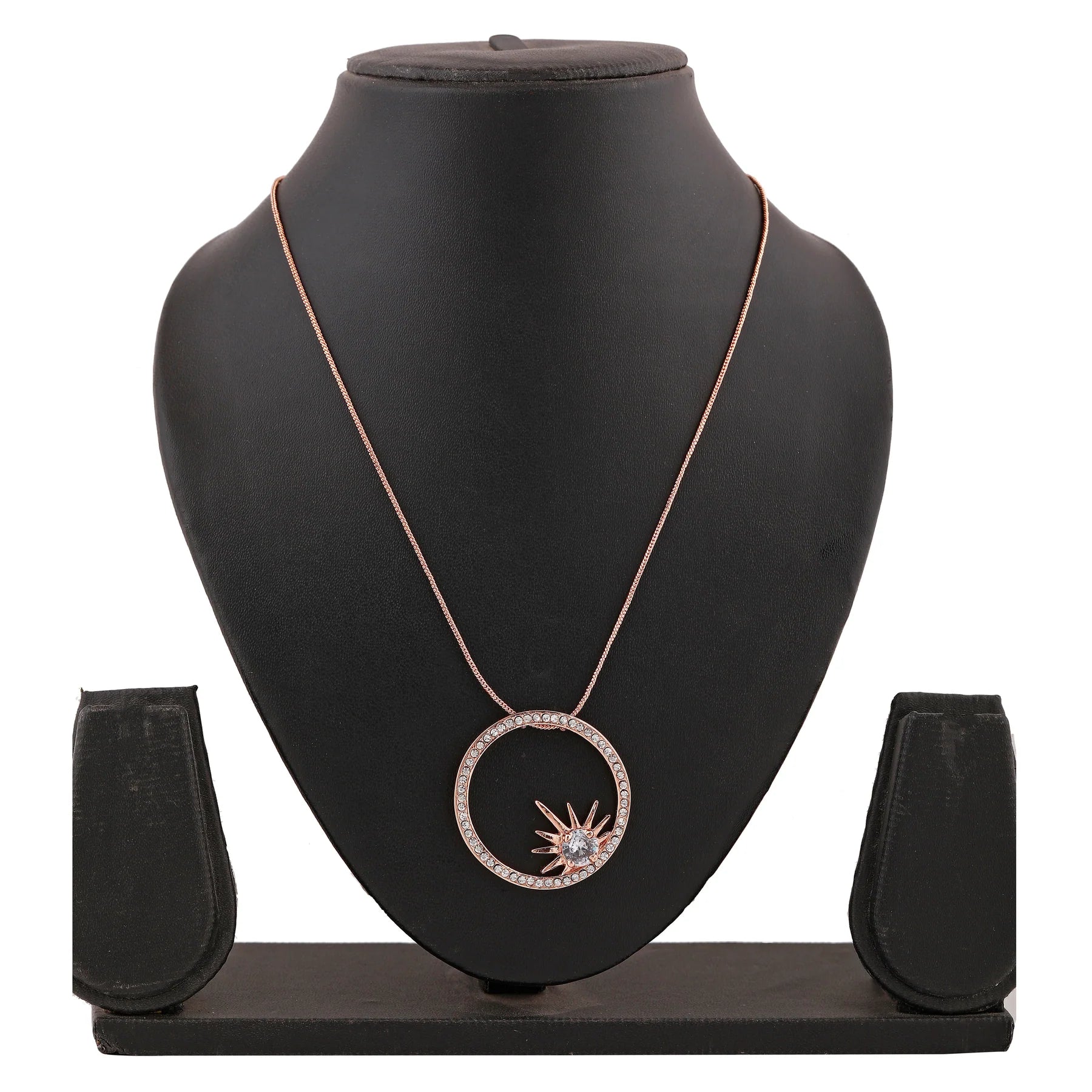 Rose Gold plated Sunburst Crystal Pendant Necklace