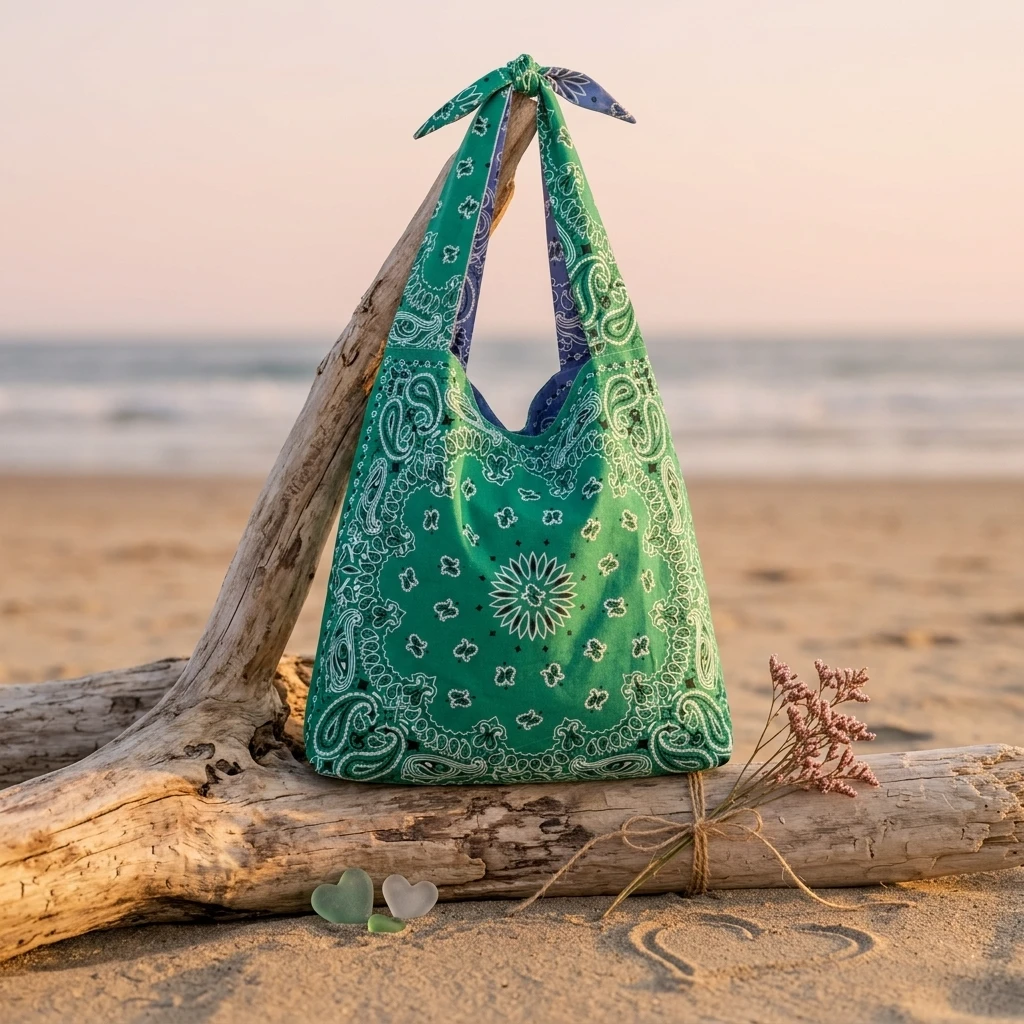 Blue-Green Reversable Print Tote Bag