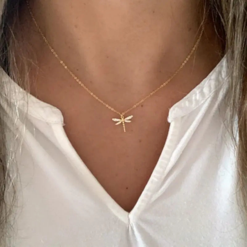 Gold Dragonfly Pendant Necklace