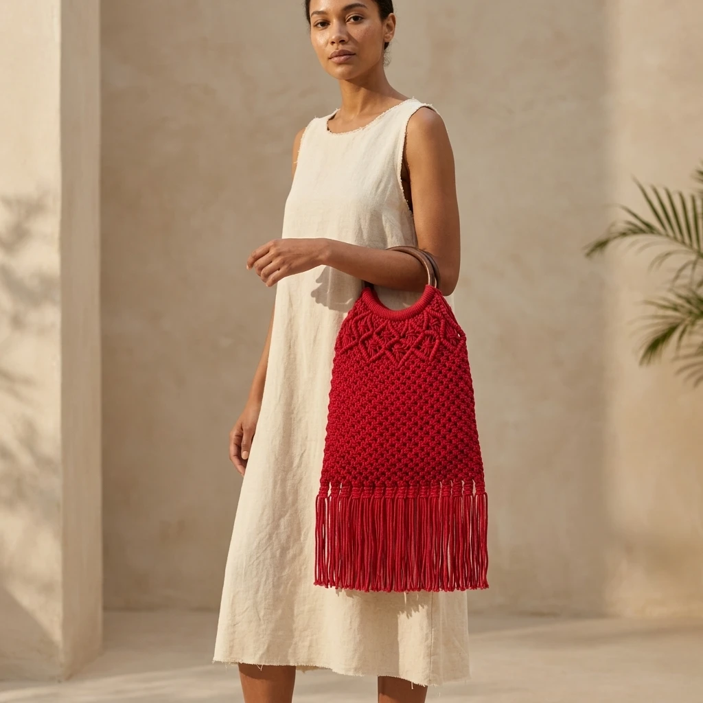 Red Macrame Handbag