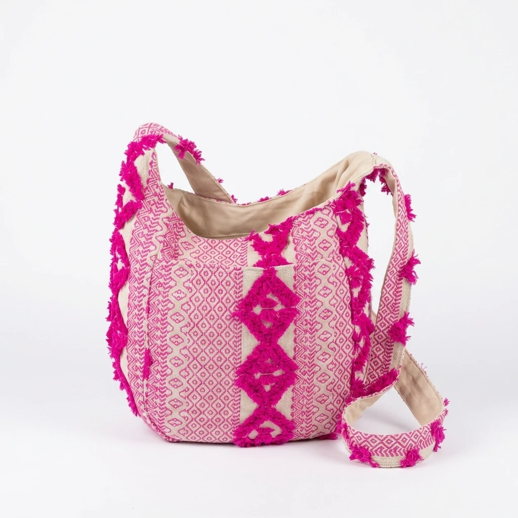 Handwoven Pink Patterned Shoulder Bag