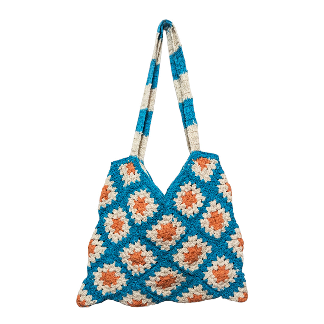 Crochet Blue and Orange Pattern Shoulder Bag