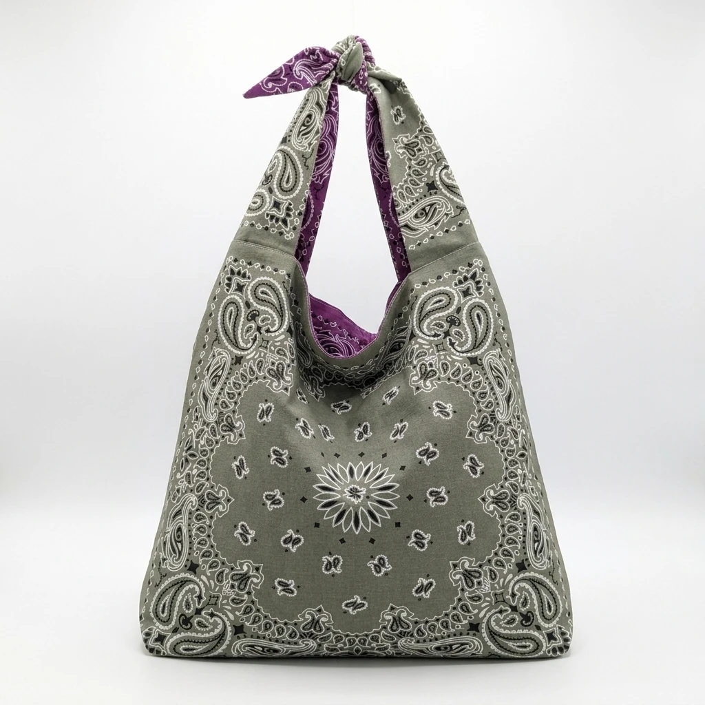 Purple -Gray Reversable Bandana Tote Bag