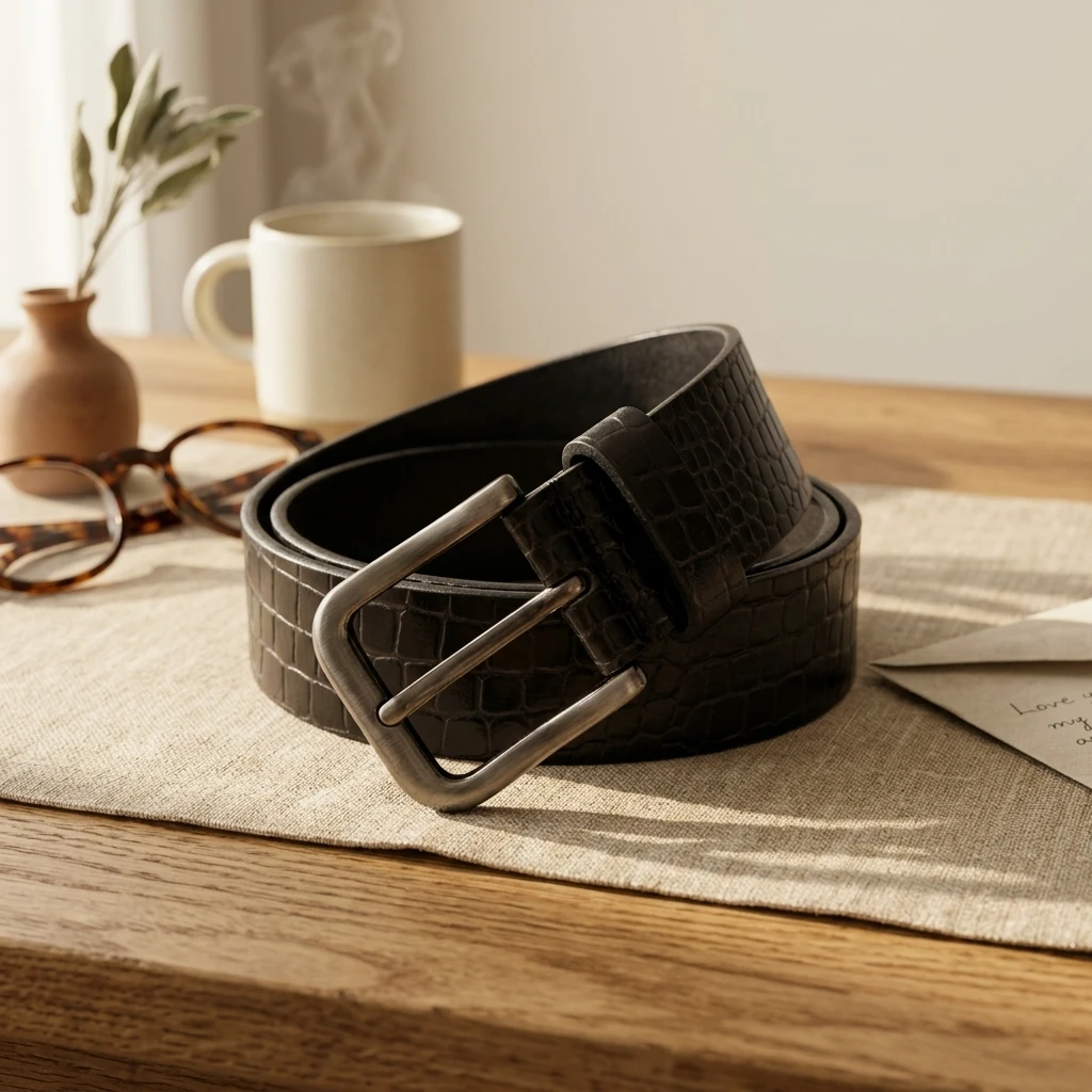 Black Crocodile-Print Leather Belt
