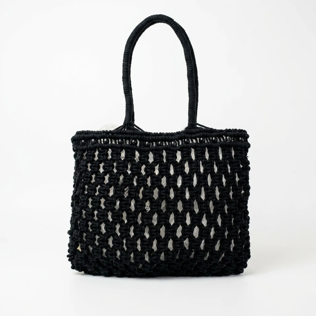 Black Macrame Tote Bag