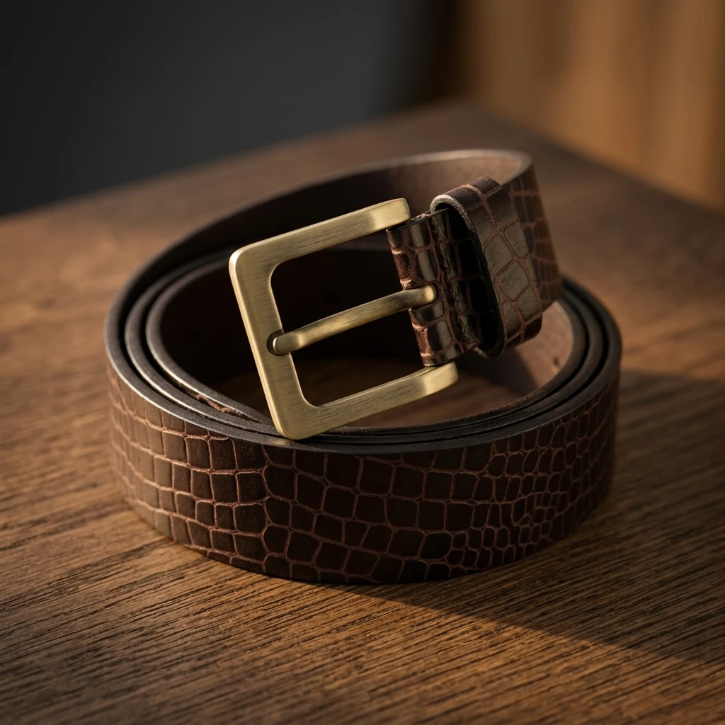 Brown Croc Embossed Leather Belt