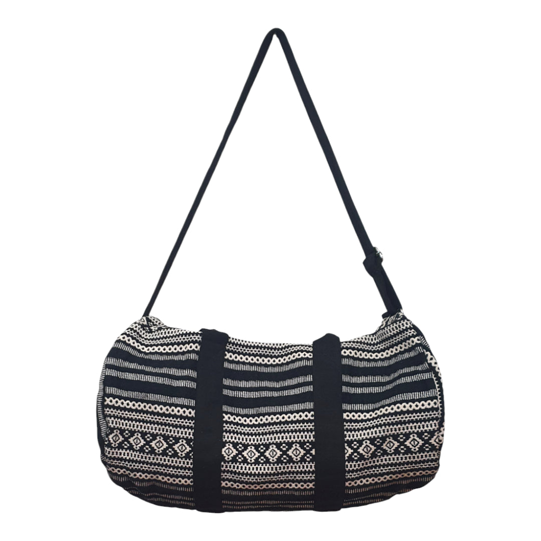Boho Patterned Canvas Duffel Bag with Shoulder Strap