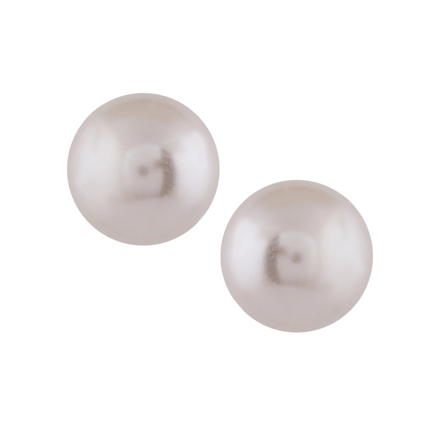 Rhodium Plated Shimmering Pearl Stud Earrings - White