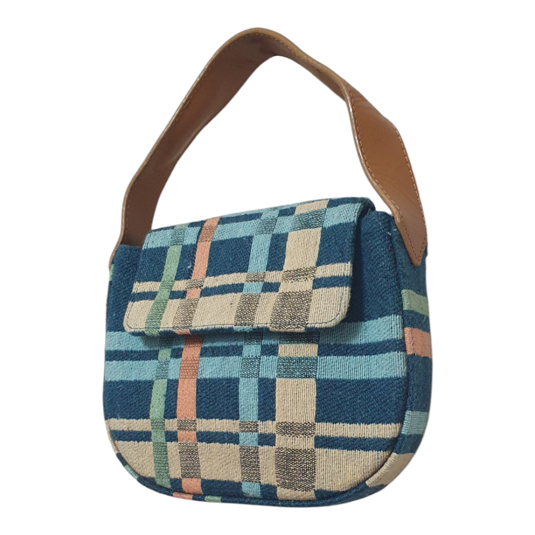 Stylish Checkered Handbag for Women  Retro Fabric Shoulder Bag with Leather Strap