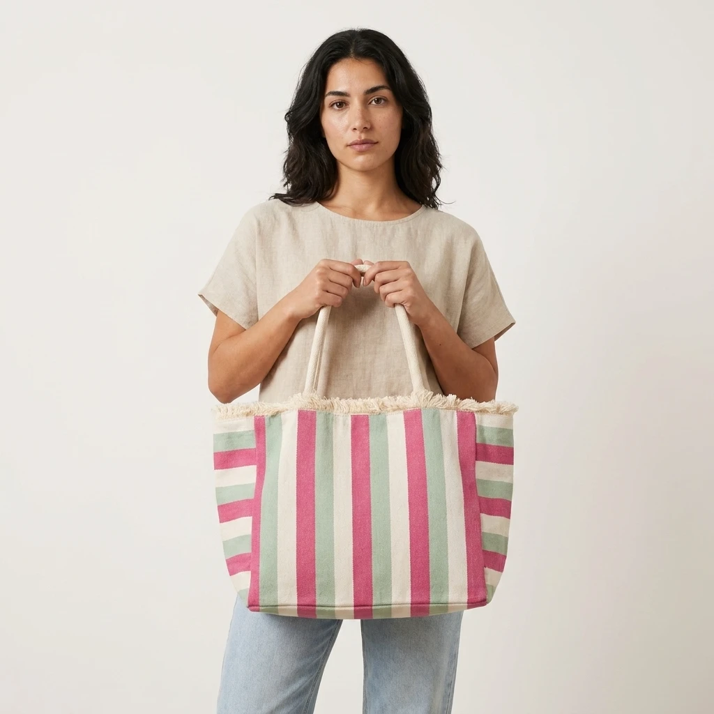 Striped Canvas Tote Bag