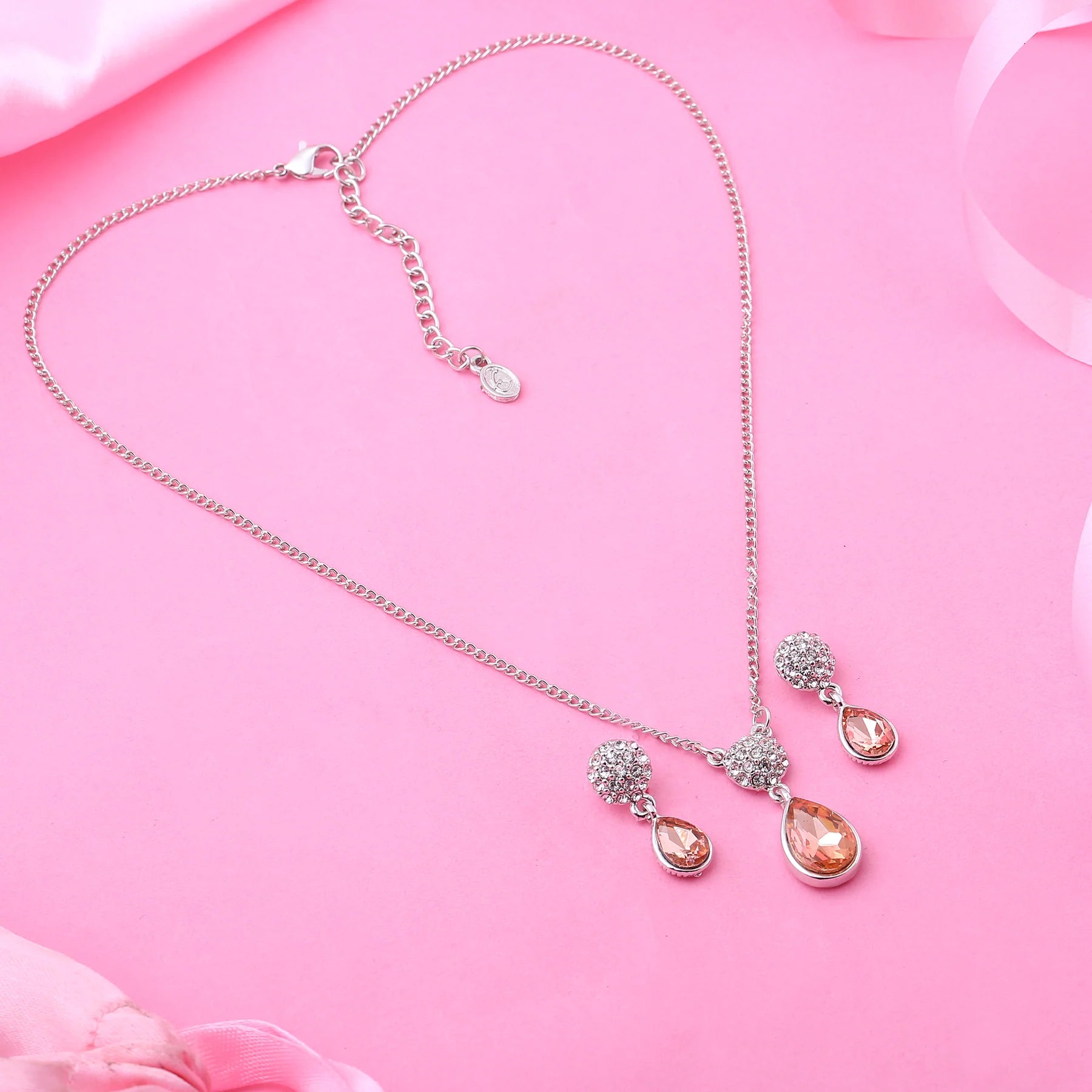 Rhodium Plated Champagne drop pendant set