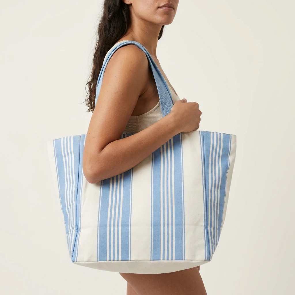 Striped Canvas Tote Bag