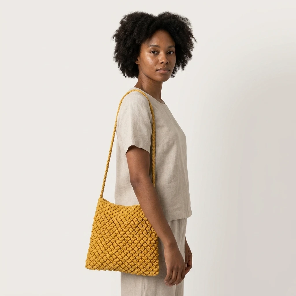 Yellow Crochet Shoulder Bag