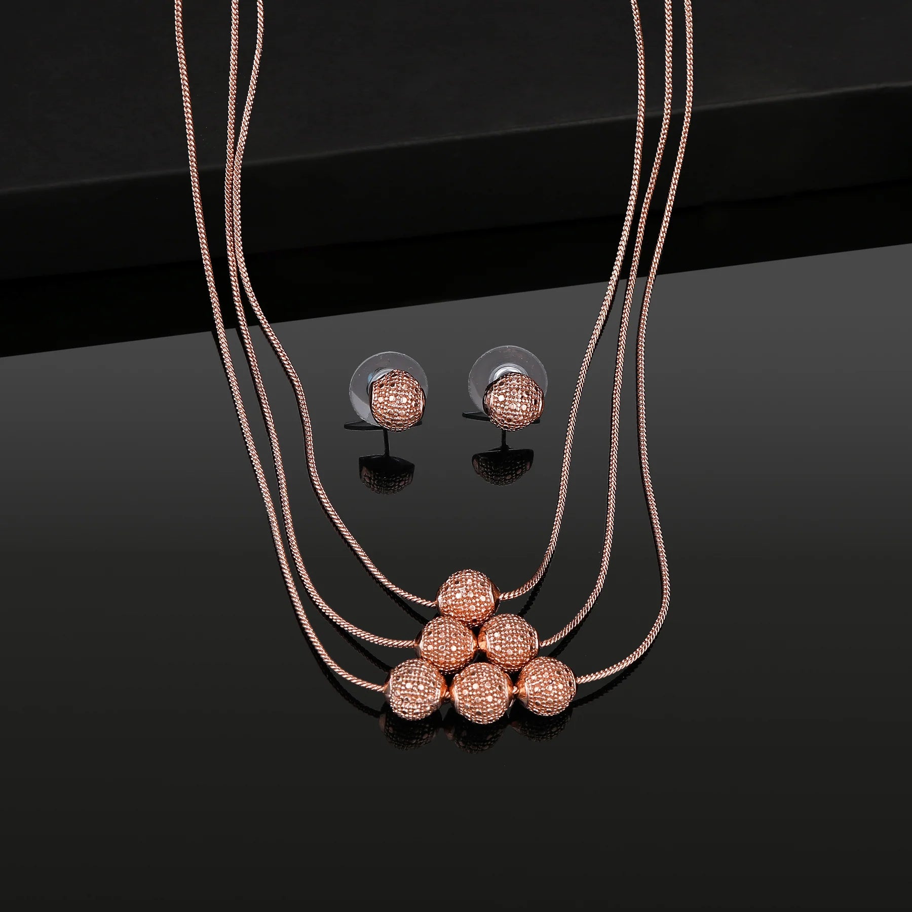 Rose Gold plated Layered Necklace & Earring Set