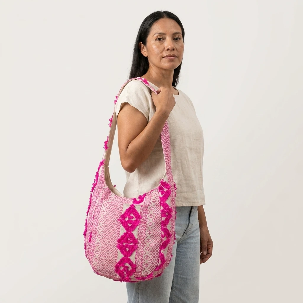 Handwoven Pink Patterned Shoulder Bag