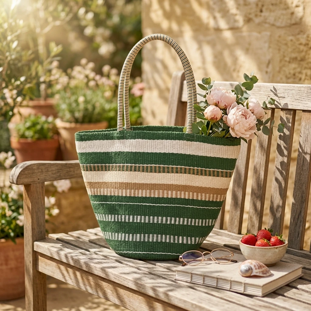 Striped Woven Tote Bag