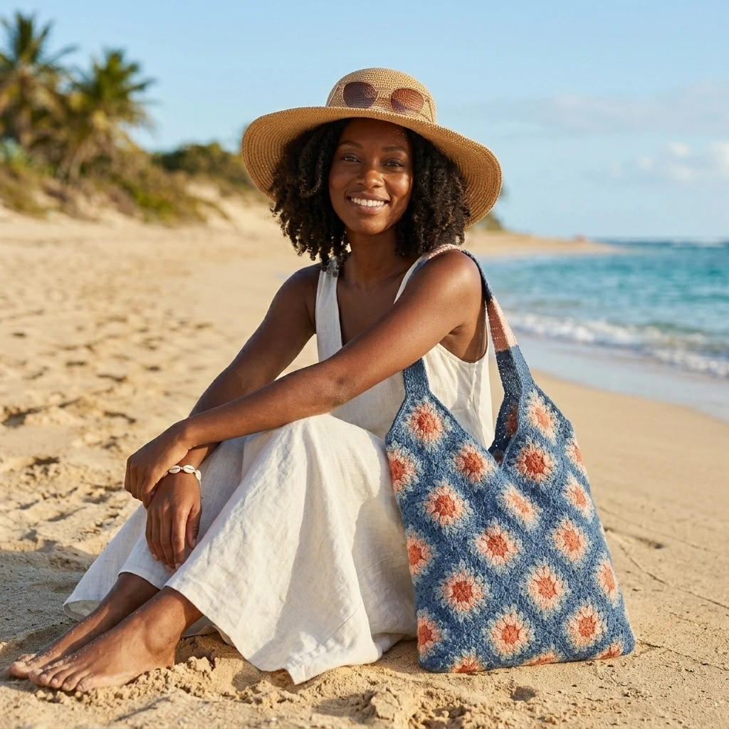 Crochet Patchwork Tote Bag