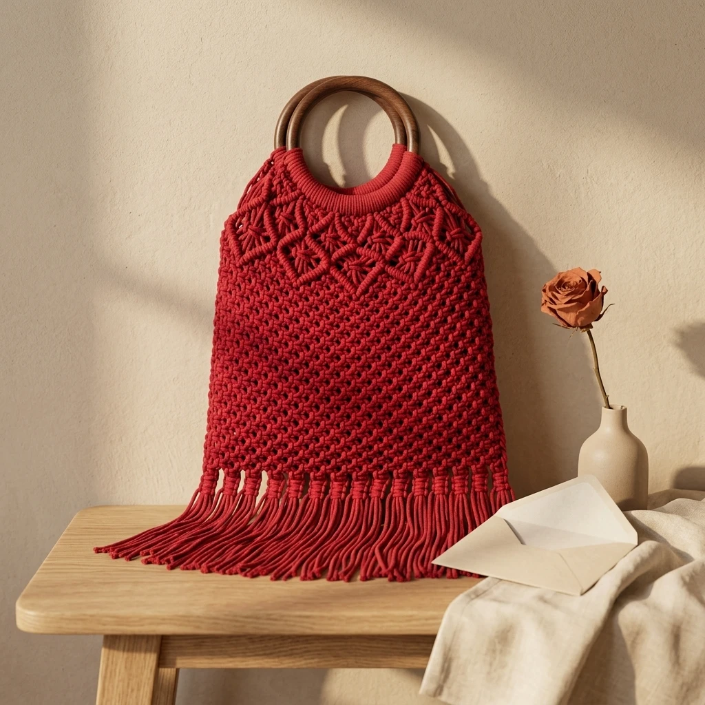 Red Macrame Handbag