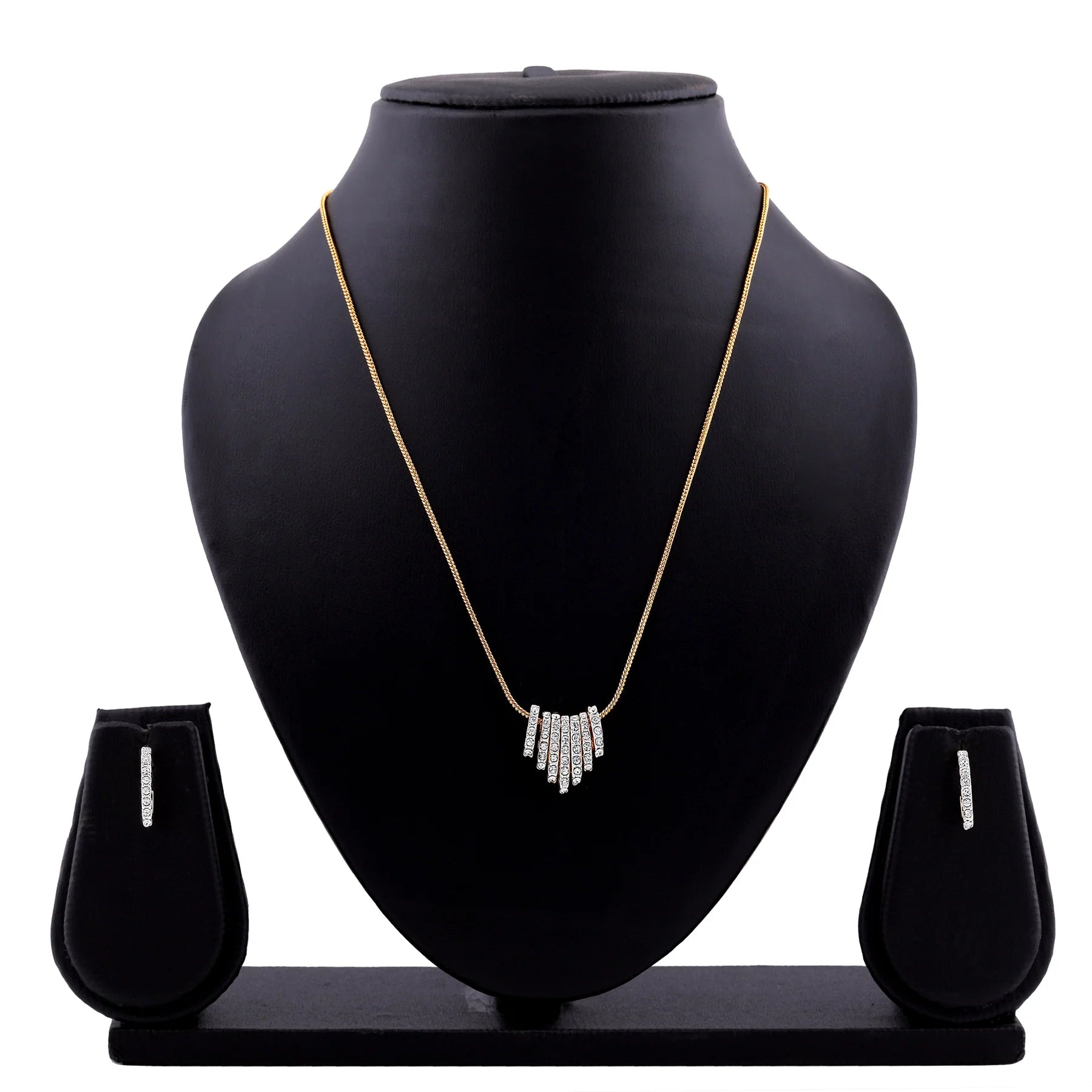 Gold-plated chain with American diamond rondelle pendant necklace with AD earrings 