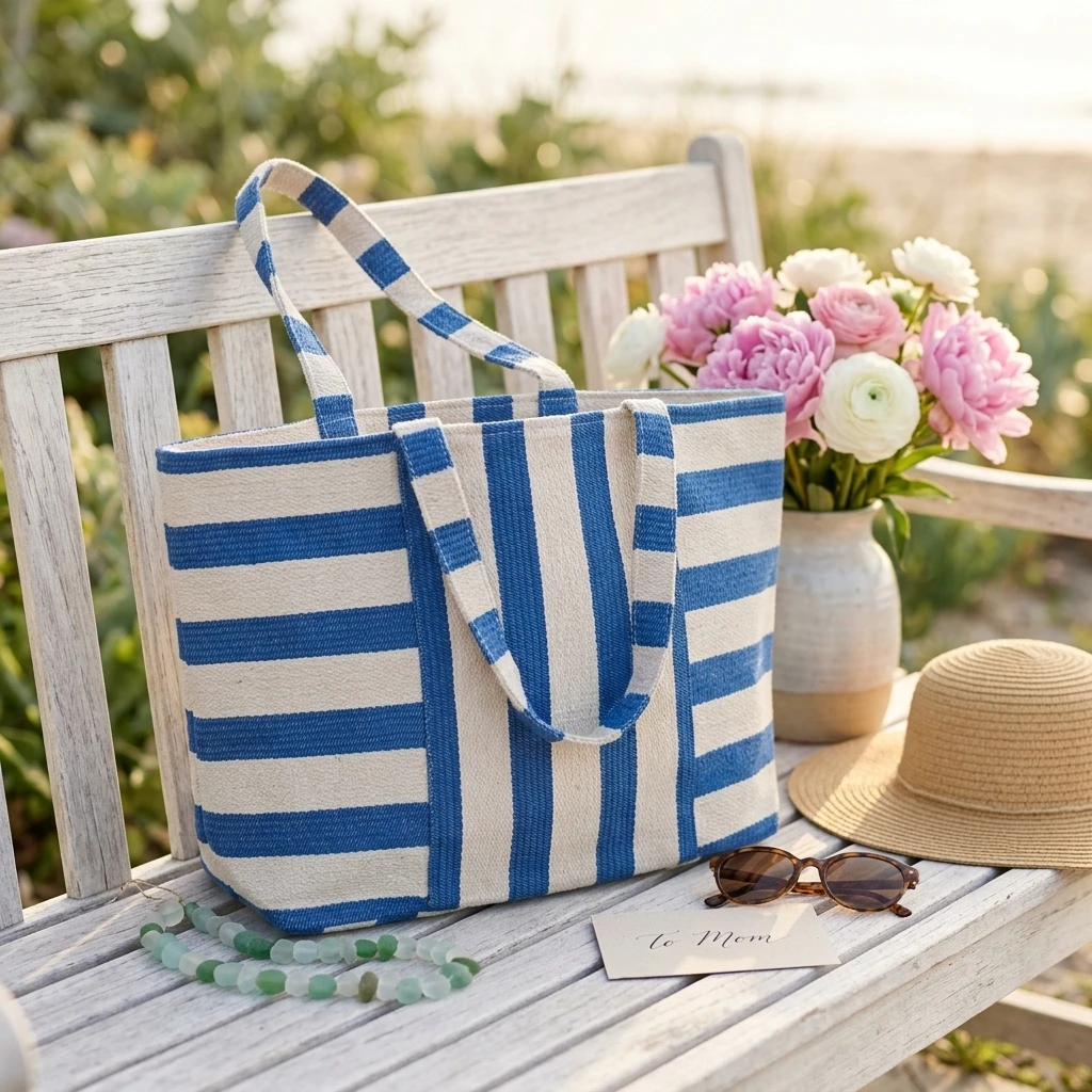 Blue Striped Tote Bag