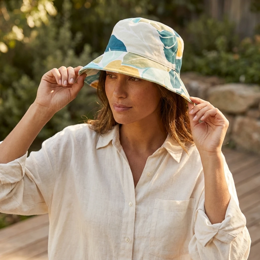 Leaf Print Bucket Hat