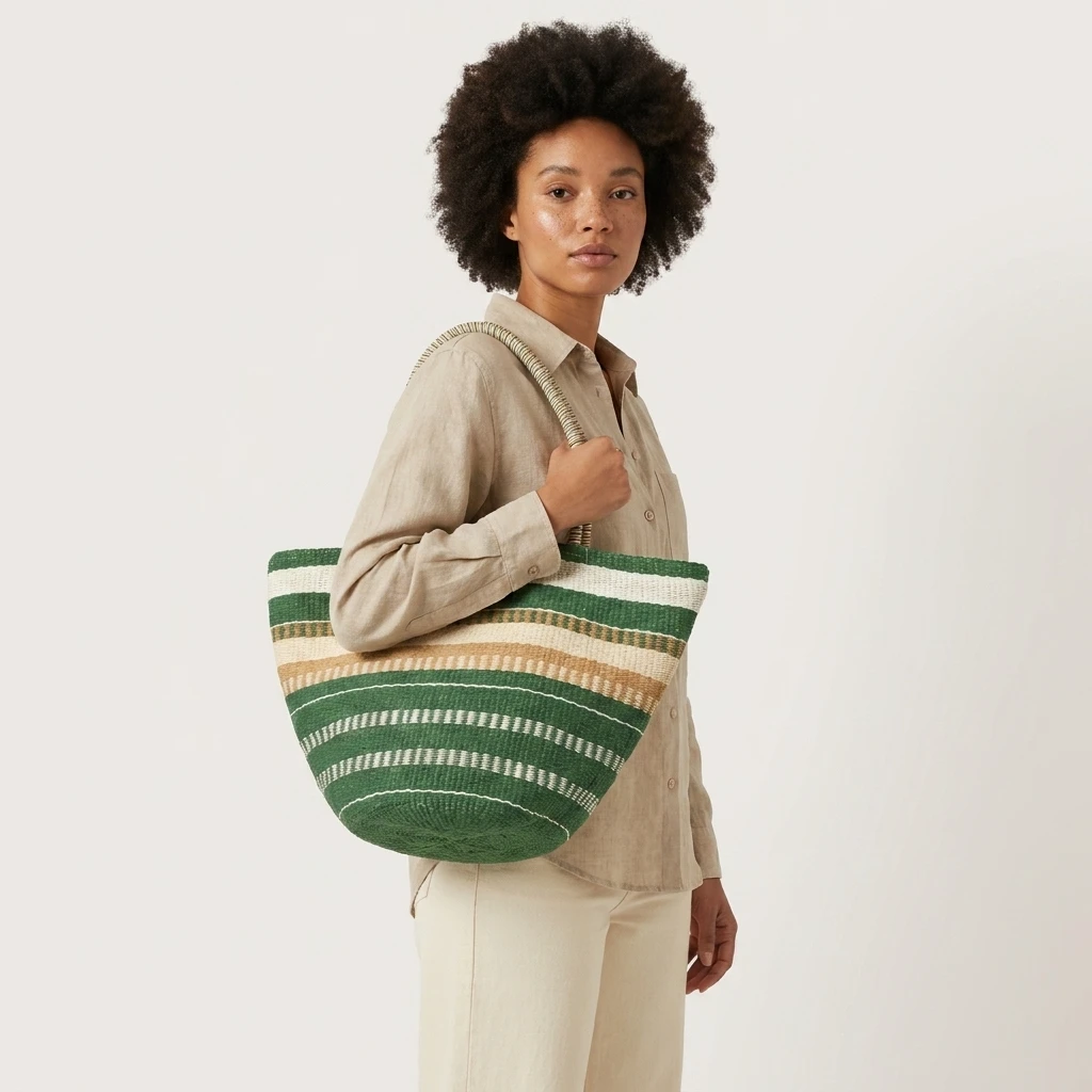 Striped Woven Tote Bag