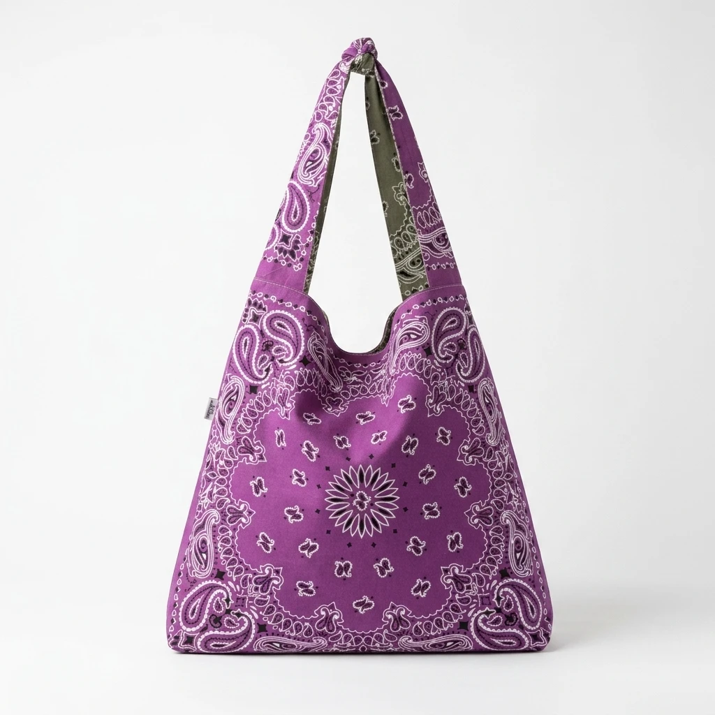 Purple -Gray Reversable Bandana Tote Bag