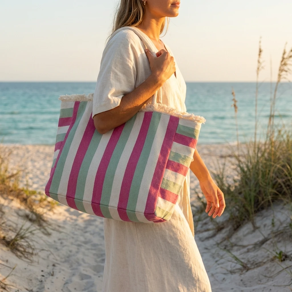 Striped Canvas Tote Bag