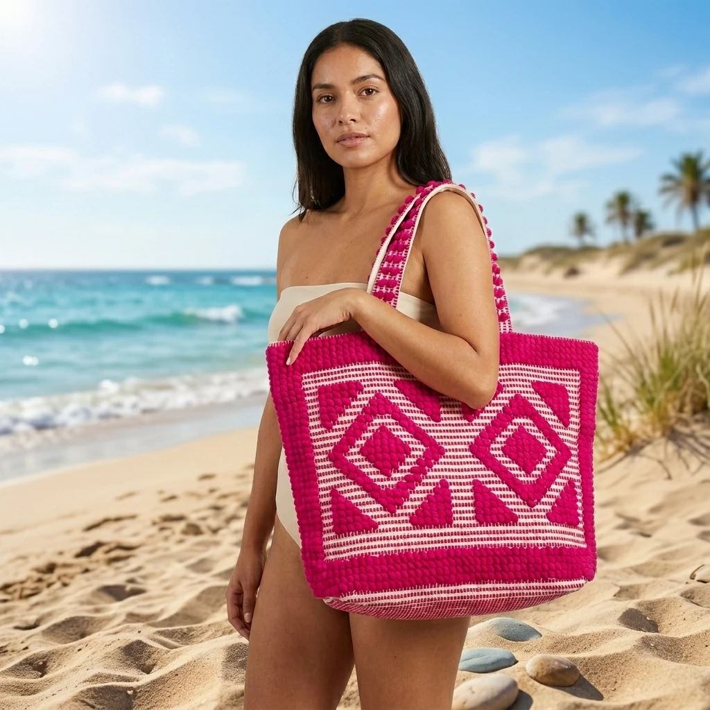 Geometric Pink Handwoven Tote