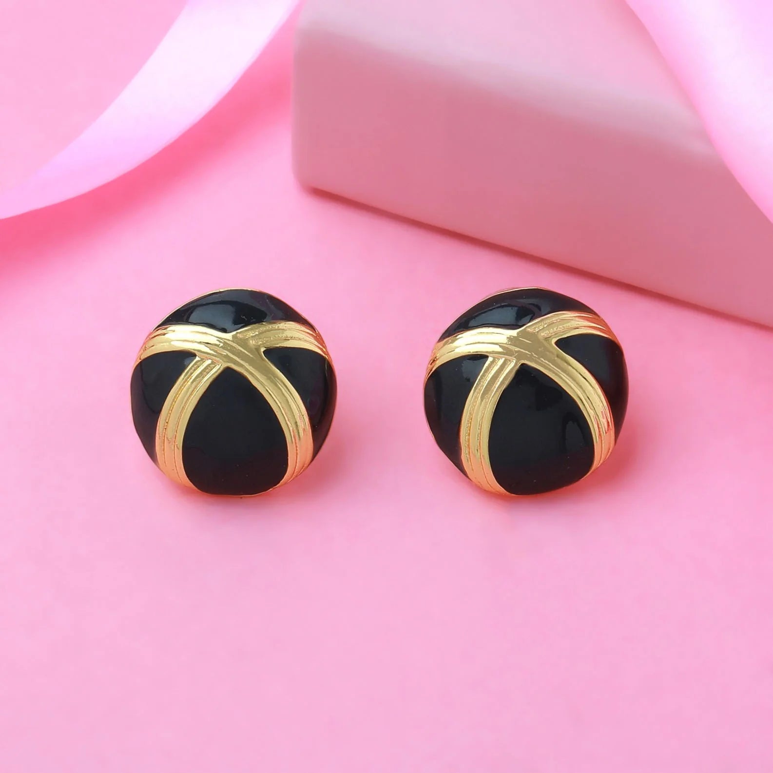 Black Enamel Stud Earrings