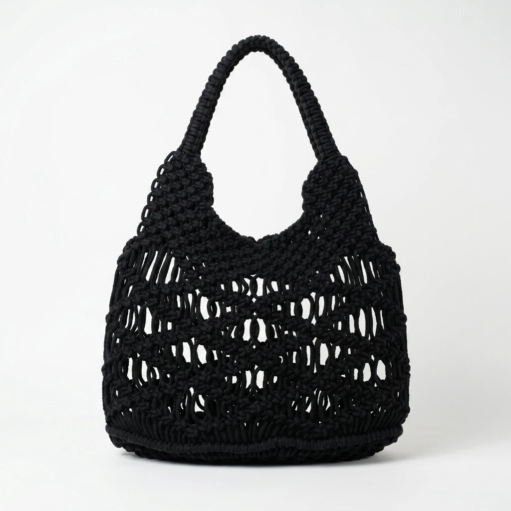 Black Macramé Tote Bag