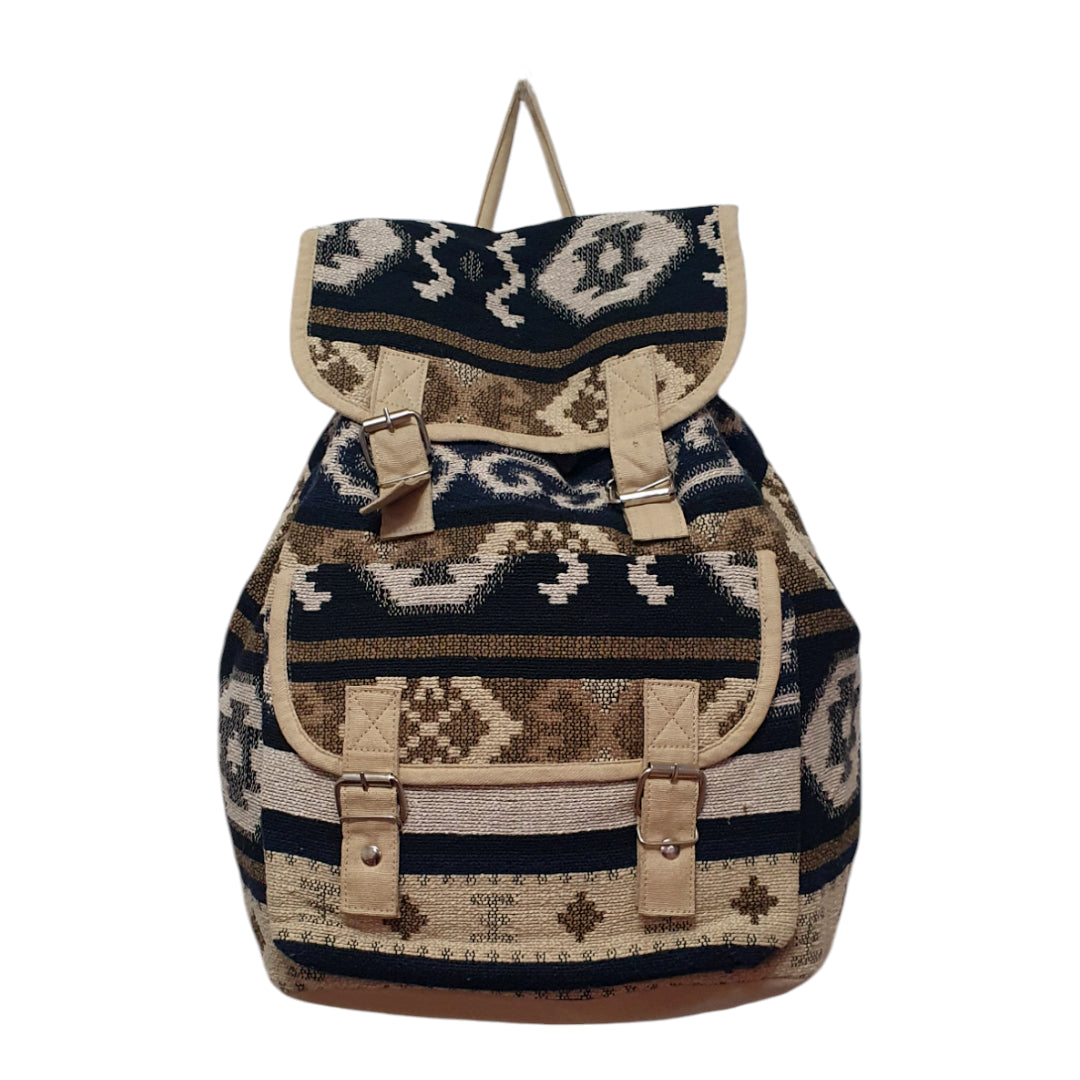 Boho Tribal Canvas Backpack  Ethnic Print Rucksack with Buckle Straps for Travel, School & Daily Use