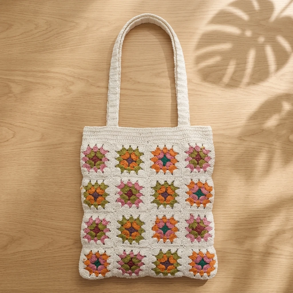 Crochet Granny Square Tote Bag