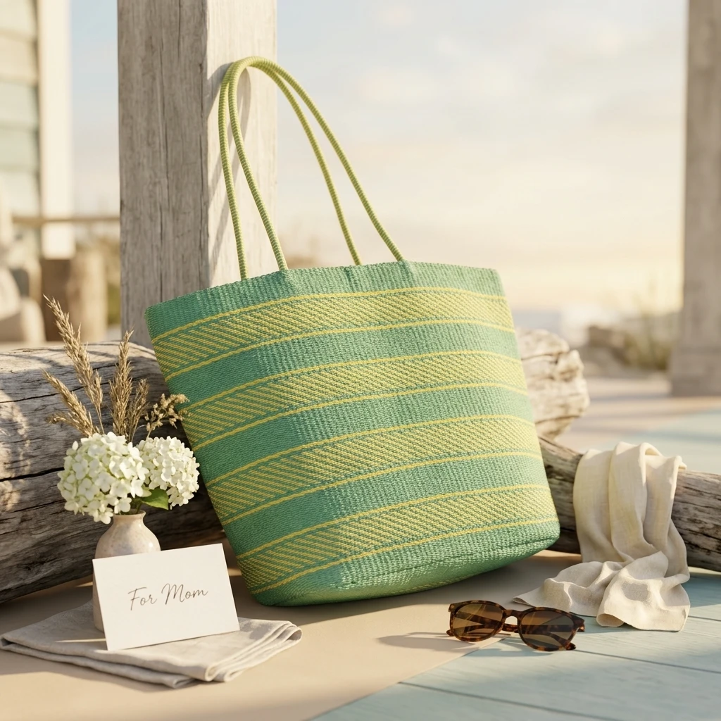 Striped Green Tote Bag