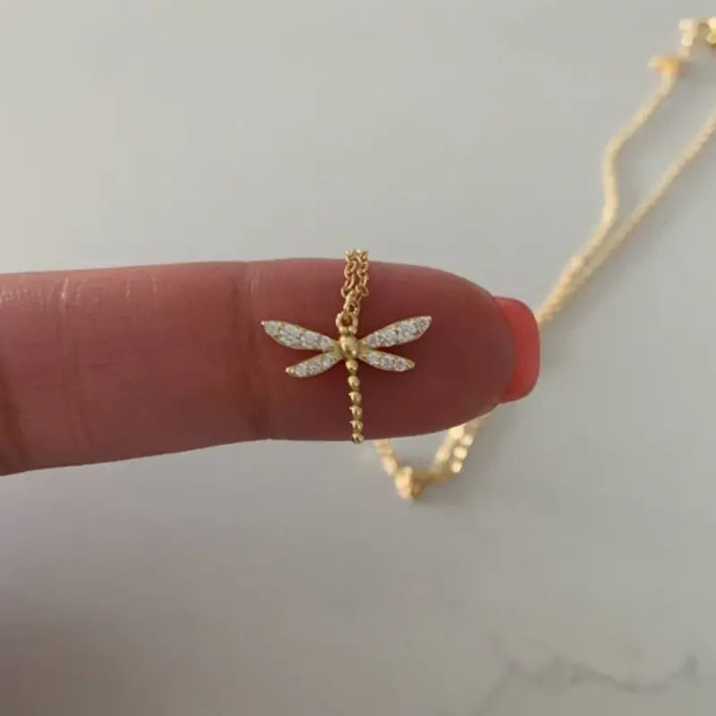 Gold Dragonfly Pendant Necklace