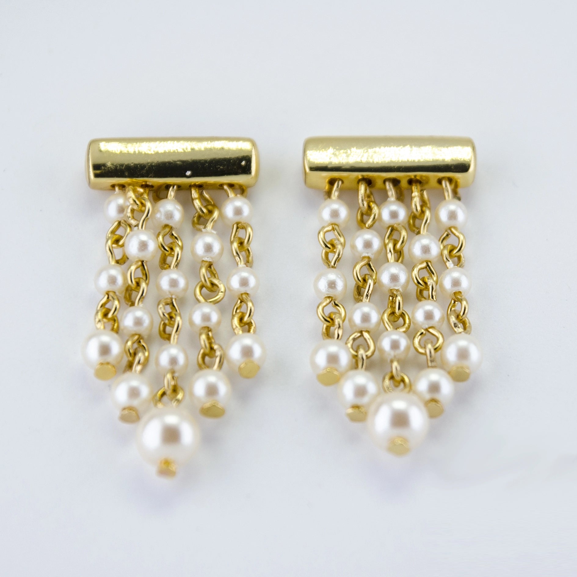 Gold Bar Pearl Chain Earrings