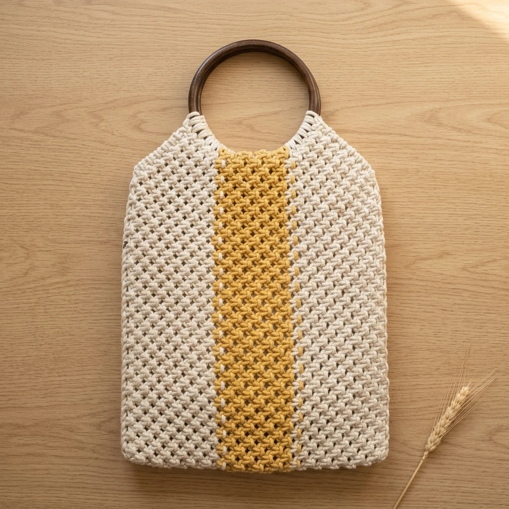 Woven Tote Bag With Wooden Handle 