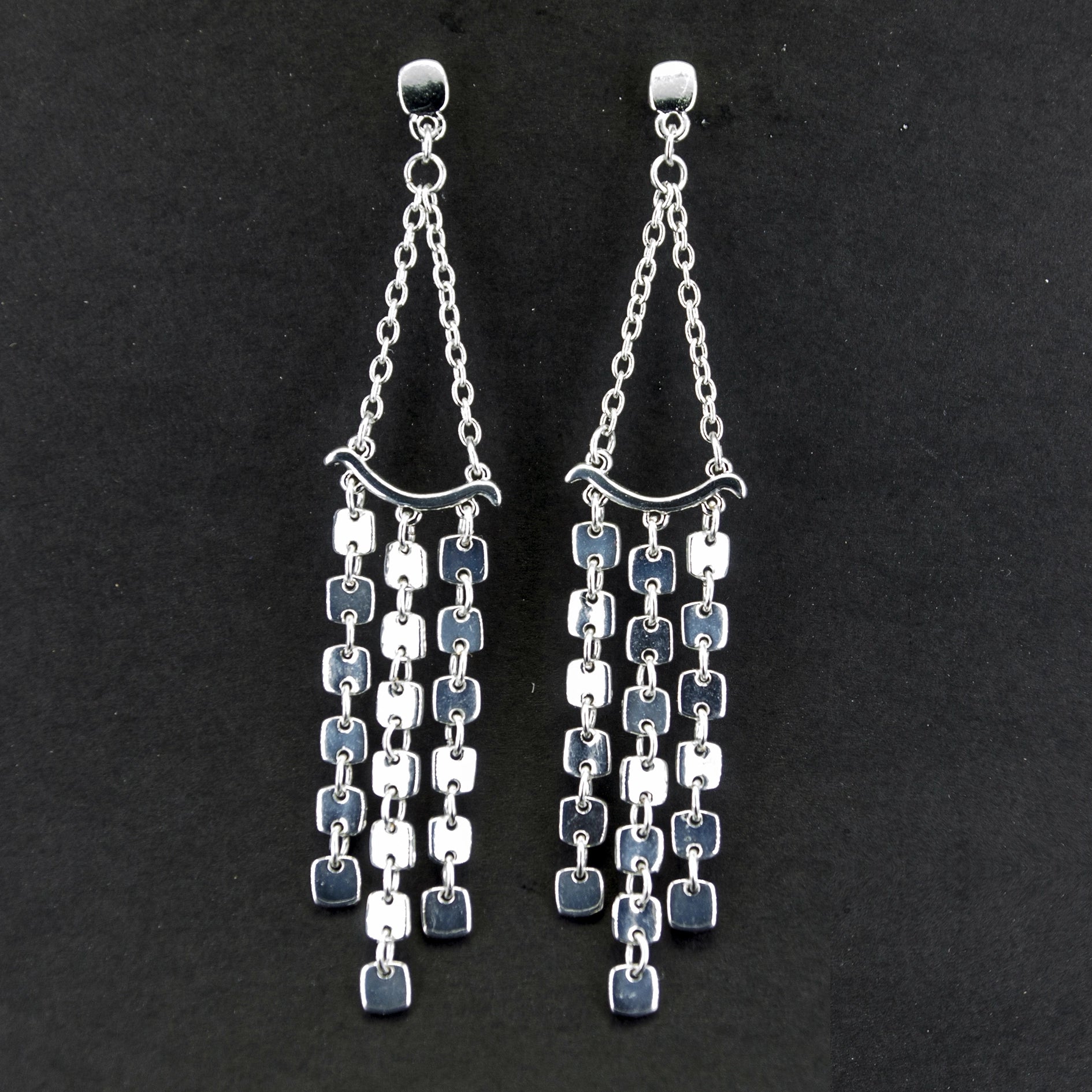 Geometric Silver Drop Earring