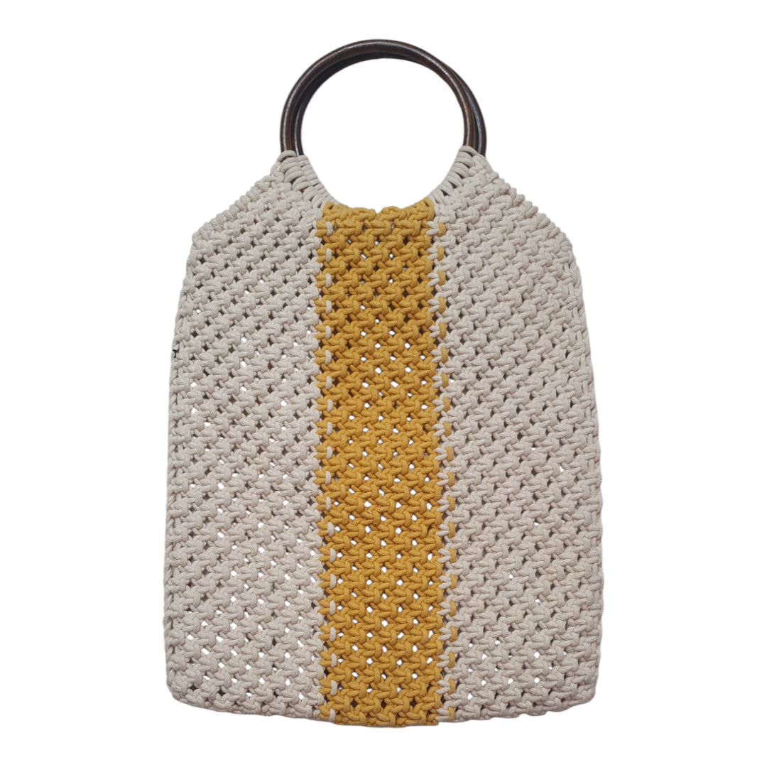 Handmade Crochet Tote Bag with Wooden Ring Handles 