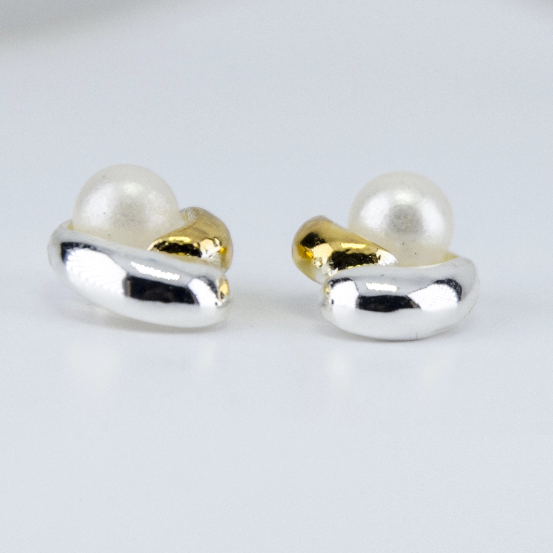 Gold & Silver Pearl Stud Earrings