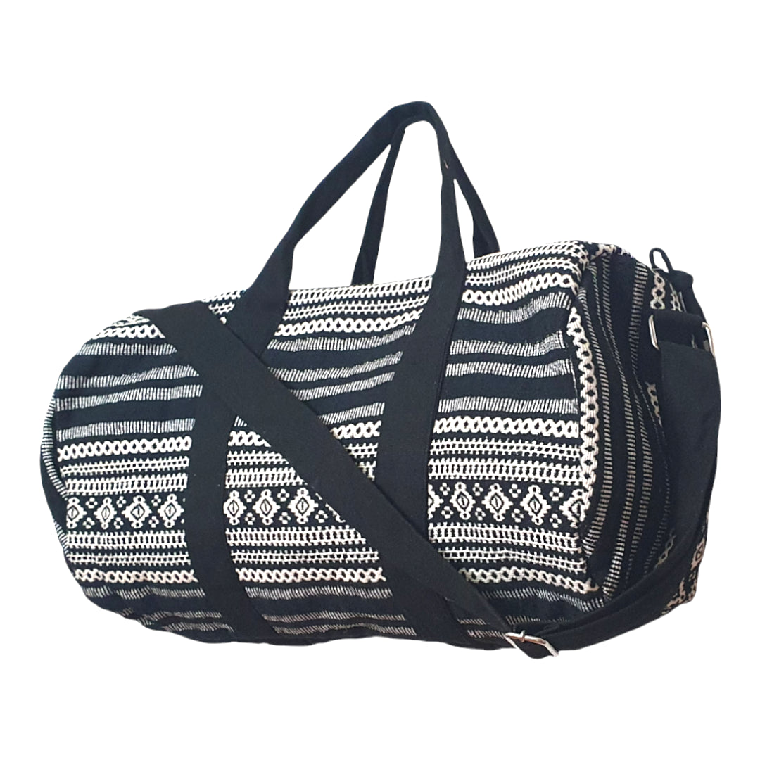 Boho Patterned Canvas Duffel Bag with Shoulder Strap