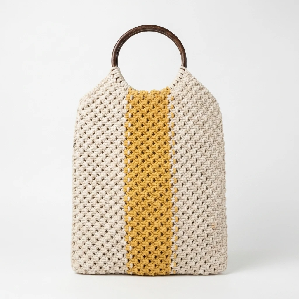 Woven Tote Bag With Wooden Handle 