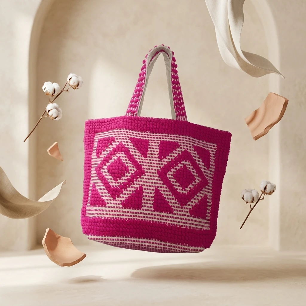 Geometric Pink Handwoven Tote