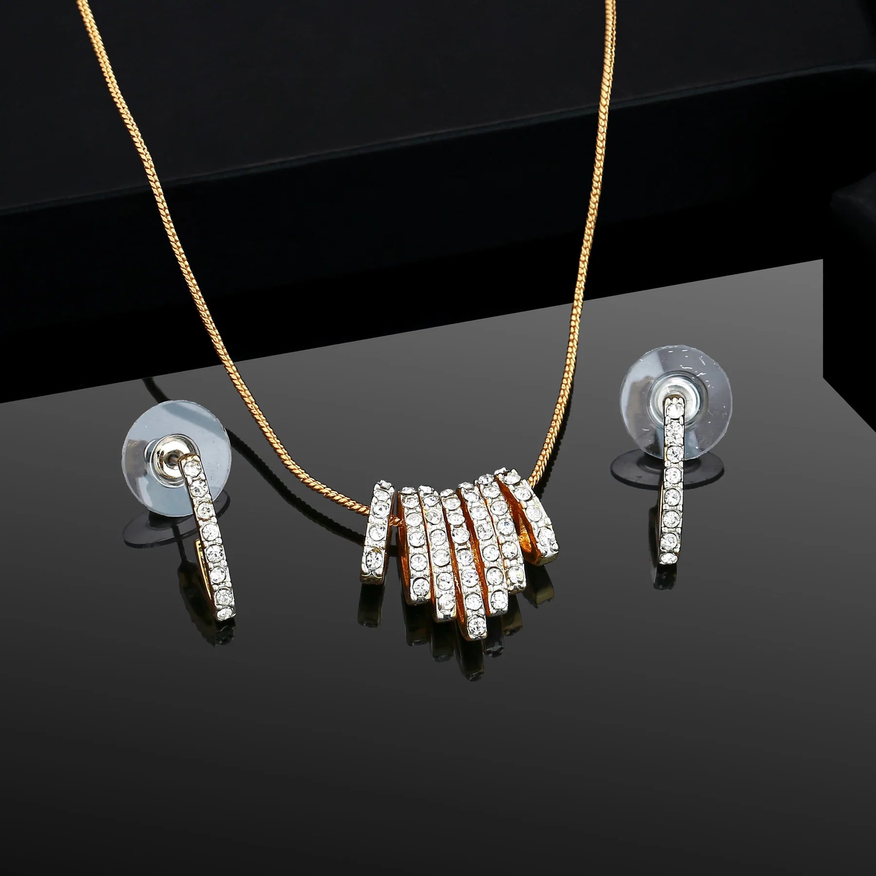 Gold-plated chain with American diamond rondelle pendant necklace with AD earrings 