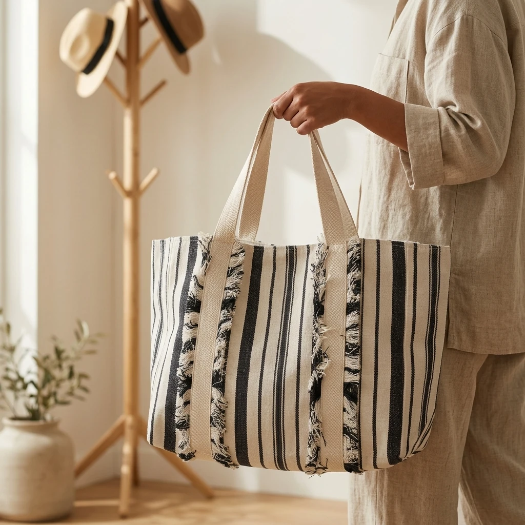 Striped Canvas Tote Bag