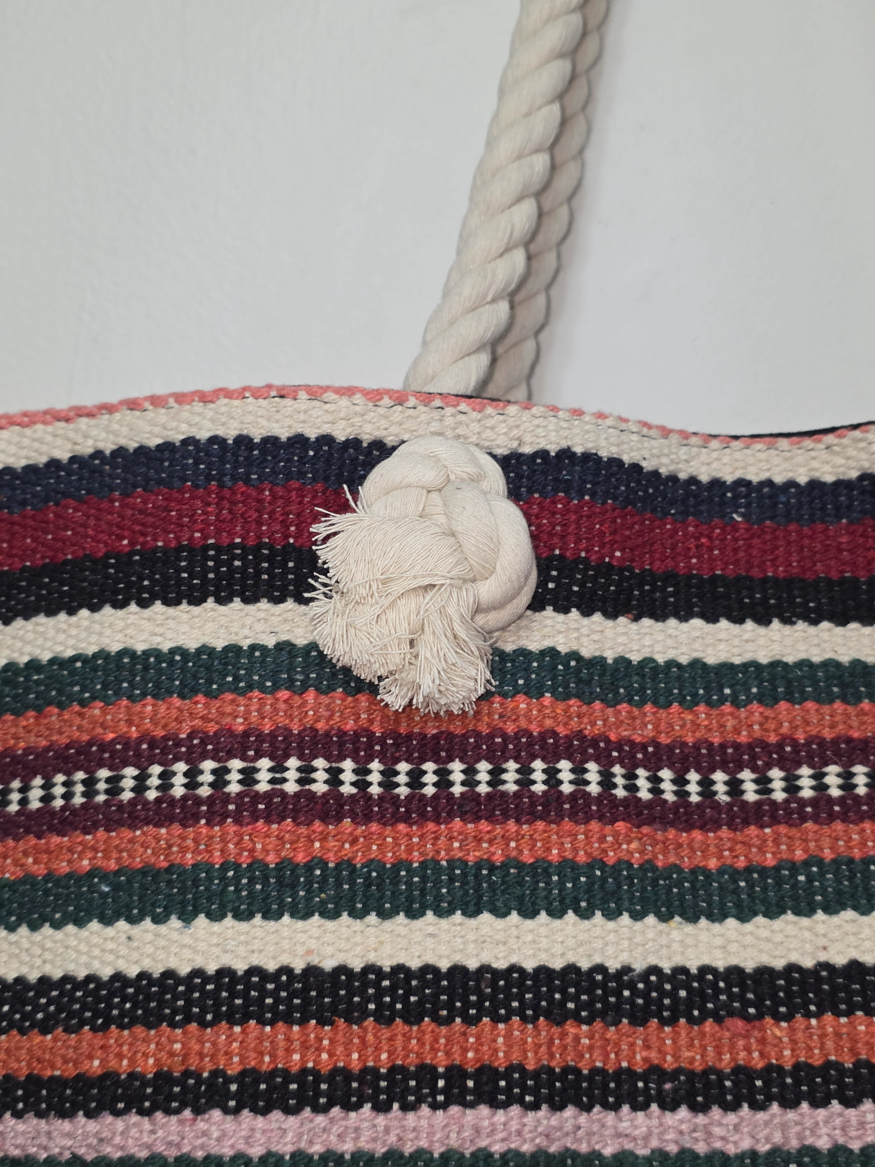 Striped Woven Tote Bag