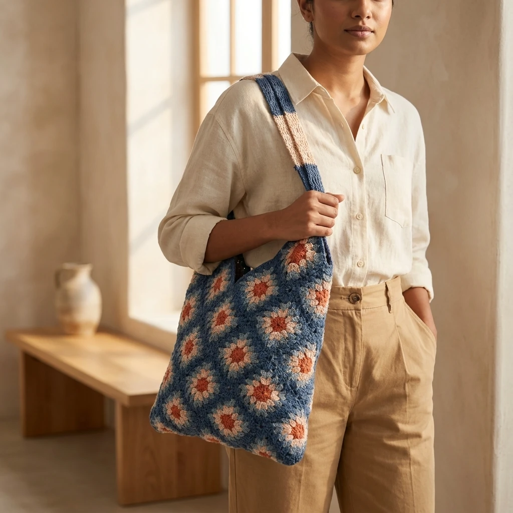 Crochet Patchwork Tote Bag