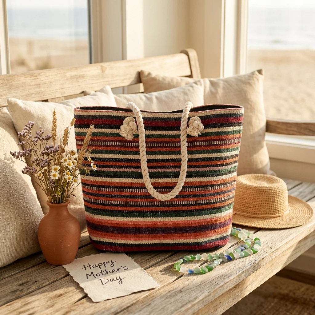 Striped Woven Tote Bag
