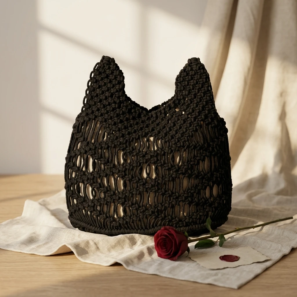 Black Macramé Tote Bag