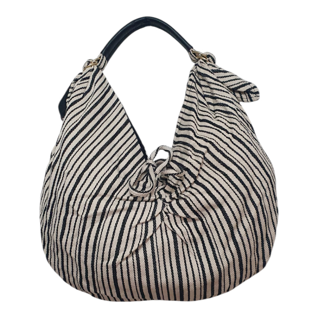 Striped Boho Hobo Shoulder Bag with Faux Leather Handle